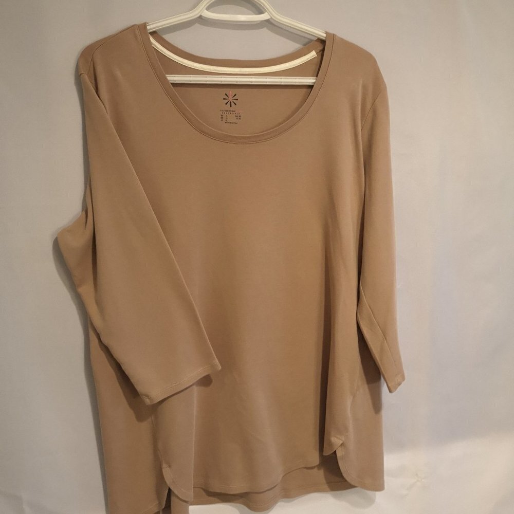 Isaac Mizrahi Live Essentials Ladies Size Large 3/4 Sleeves Tan T-shirt